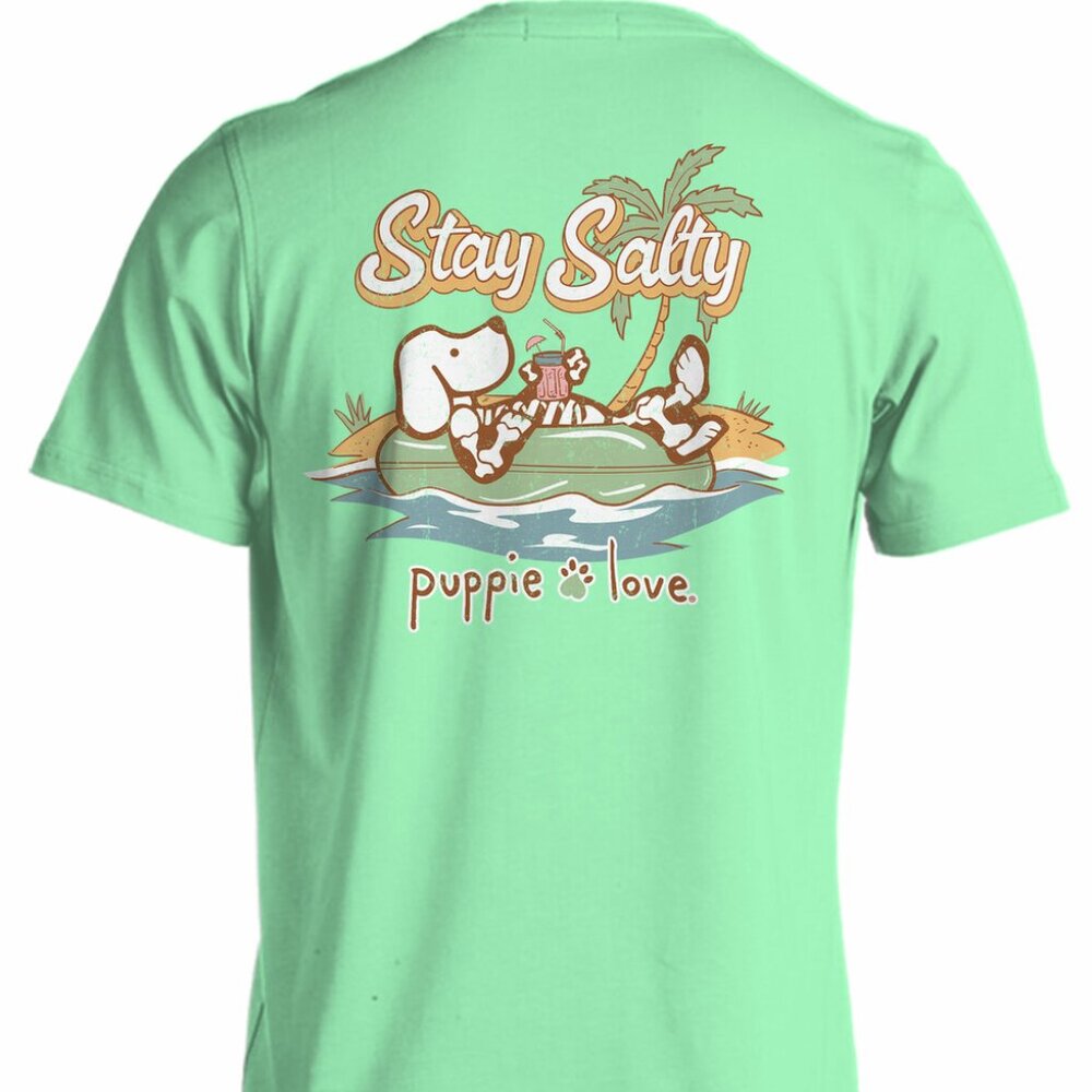 Puppie Love Stay Salty Dog on the Beach Chilling T Shirt